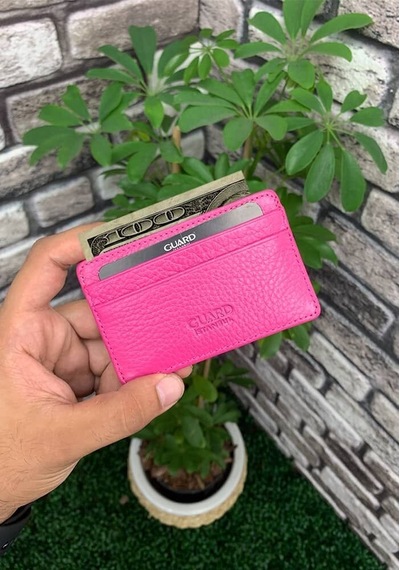 Guard Ultra İnce Unisex Fuşya Minimal Hakik Deri Kredi Kartlık Çok Renkli
