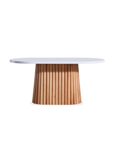 Savana Oval Ahşap Bohem Yemek Masası 90x170 Naturel - Beyaz