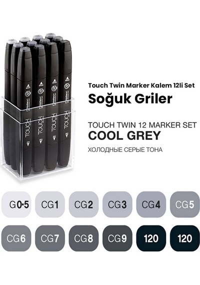 Touch Twin Marker Kalem 12Li Set Soğuk Griler