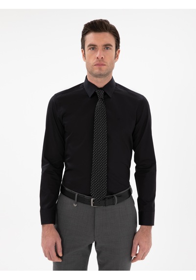 Cacharel Siyah Slim Fit Klasik Yaka Basic Gömlek