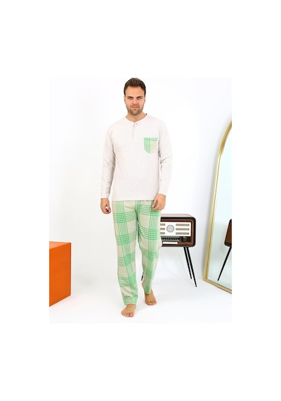 Akbeniz Erkek Uzun Kol Penye Krem Pijama Takımı 6861 Krem