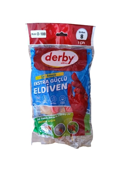 Derby D-100 Lastik Eldiven Bulaşık Eldiveni No:9 5 Adet