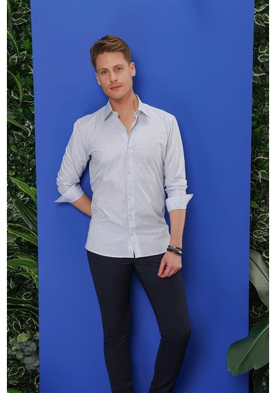 Efor G 1532 Slim Fit Mavi Klasik Gömlek Mavi