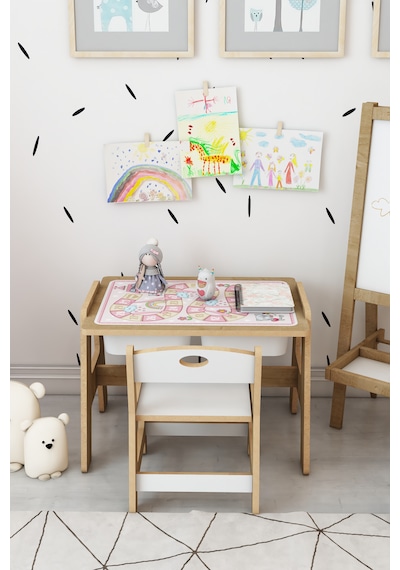 Lesson Montessori Ahşap Aktivite Masa Sandalye Takımı Pembe