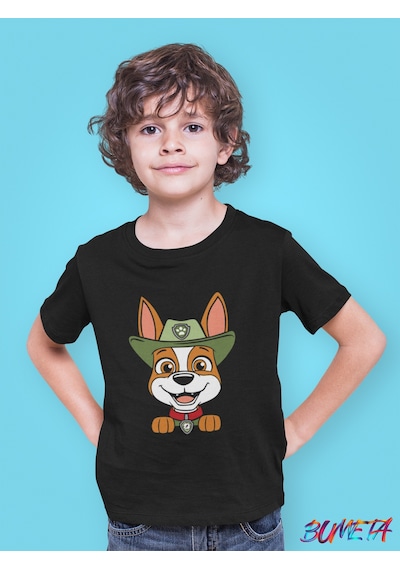 Bumeta Orman Kaşifi Tracker Paw Patrol Çocuk Tişört T-shirt Siyah
