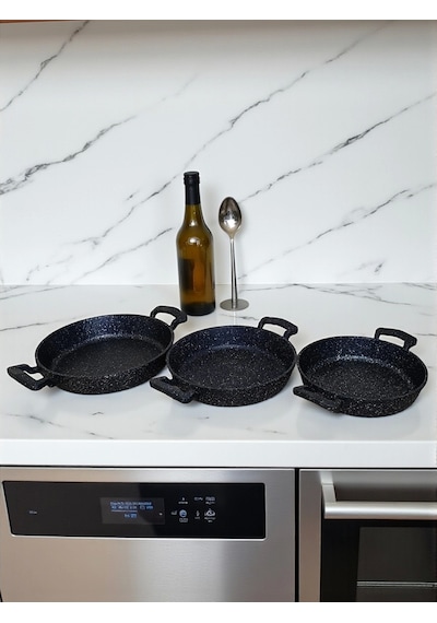 Mybru Döküm Omlet Tava 3'lü Set 18-20-22 Cm Siyah