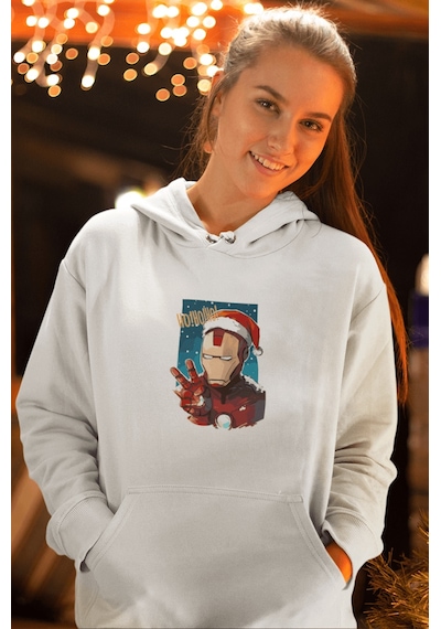 İron Man Hohoho Yeni Yıl Kapşonlu Sweatshirt 001
