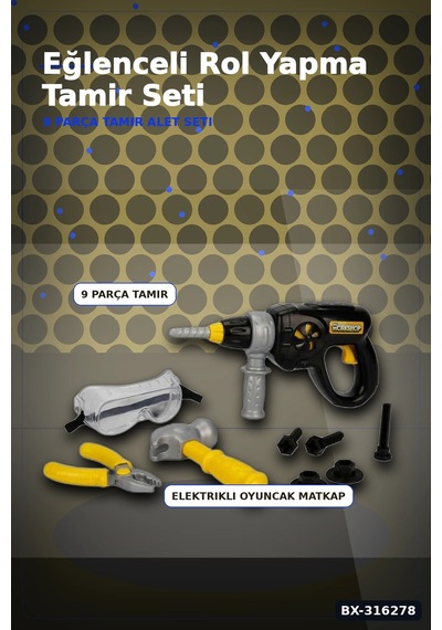 Oyuncak Matkaplı Tamir Seti Sesli Ve Titreşimli 9 Parça Çocuk Oyun Set Bx-316278