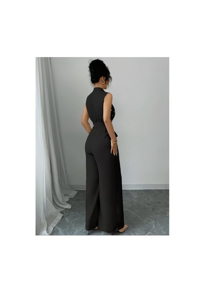 Butik İstanbul Kadın Balıkçı Yaka Kolsuz Incili Beli Kuşaklı Uzun Janjan Tulum Kırmızı