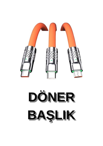 3 İn 1 Süper Hızlı Şarj Kablosu Android Ve İos Uyumlu Silikon Şarj Kablosu -