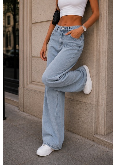 Cedy Denim Cedy Denım Açık Mavi Yüksek Bel Baggy Jean Pantolon E7010