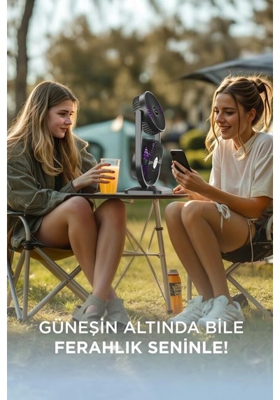 Günlük Kullanım Ev Tipi Hava Akımı Şarjlı Çift Başlıklı Masaüstü Vantilatörü F22 Siyah