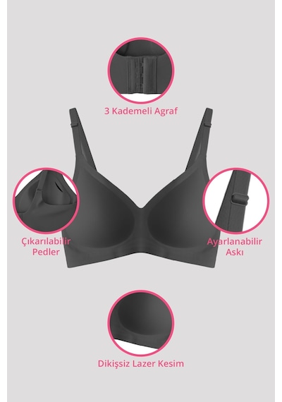 Cottonhill Seamless Bra - Soft Lazer Kesim Balensiz Ayarlanabilir Askılı Dikişsiz Kadın Sütyen 2'li Paket-2 Çok Renkli