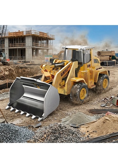 Diecast Oyuncak Kepçe Metal İnşaat Araçları Hareketli Oyuncak Model Kepçe Kutulu Buldozer Sarı