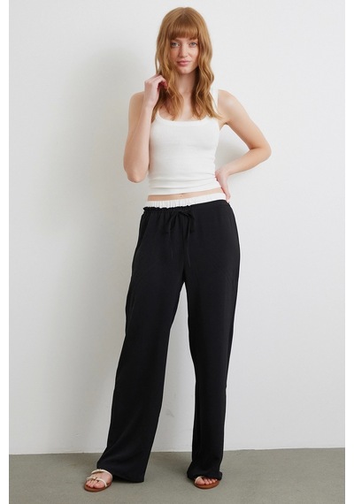 Never More Bel Bantlı Wide Leg Pantolon Siyah Siyah