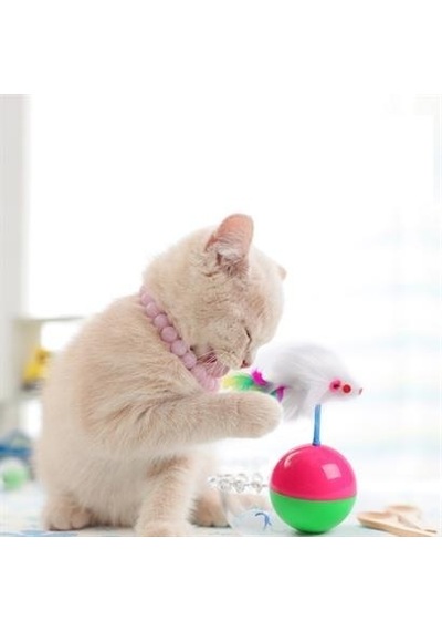 Sanalportavm Kedi Oyun Topu Tüylü Fareli Hacı Yatmaz Eğitici Yavru Kedi Fare Kovalama Oyuncağı