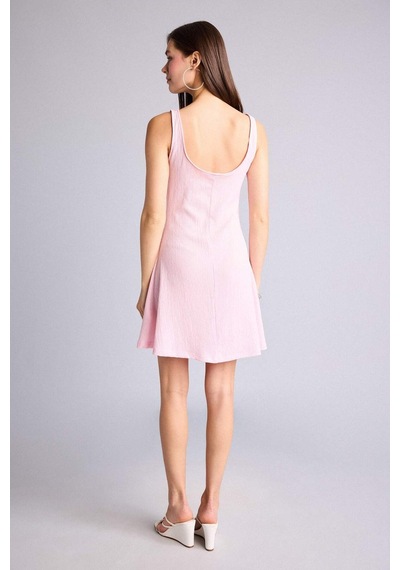 Defacto Bisiklet Yaka Floral Kırışık Dokulu Askılı Mini Elbise H8512ax26smpn186 Pembe-pn186
