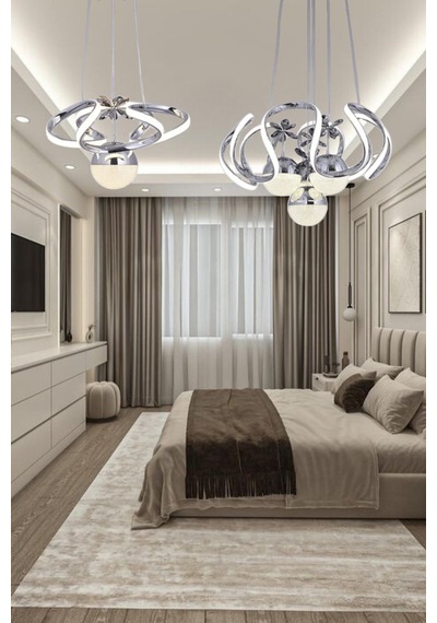 Sarkıt Modern Tek Toplu Ve 4 Toplu 3 Renk Led Avize Darius Modeller Toplam 2 Led Avize Krom