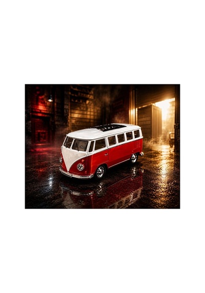 Volkswagen T1 Minibüs Diecast Model Araba Özel Standlı Volkswagen T1 Minibüs Kırmızı