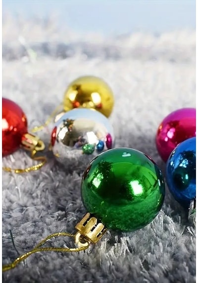 6 Lı Yılbaşı Çam Ağacı Süsü Renkli 4 Cm Parlak Karışık Renk Top Süsler Noel Çam Ağacı Süsü