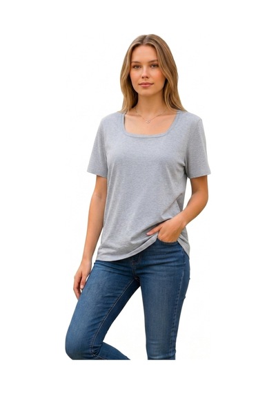 Lyvean Kare Yaka Oversıze Kısa Kollu Tshirt Gri