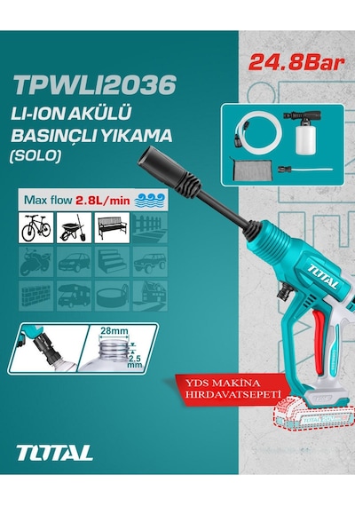 Total TPWLI2036 Li-İon Akülü Basınçlı Yıkama Makinesi