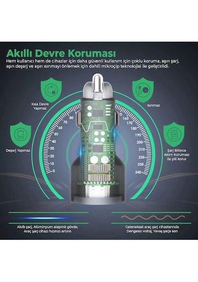 Usb Type C Araç Şarj Cihazı Siyah Renk- 2 Port, Hızlı Şarj 30w Çakmaklık Adaptörü