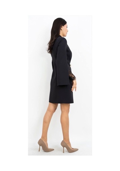 Dorne Moda Blazer Tarzı Dantel Detaylı Mini Elbise Siyah Siyah
