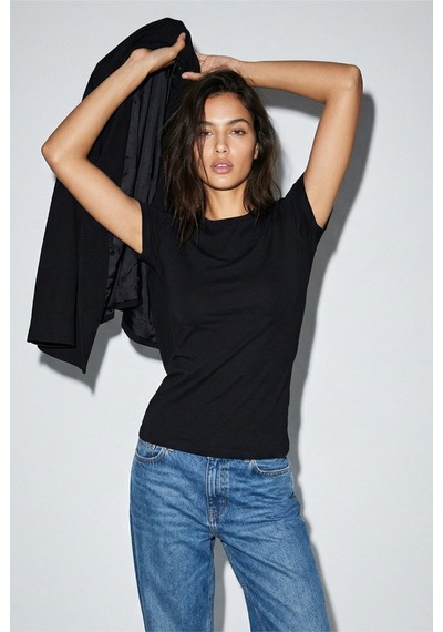 Siyah İnci 2'li Paket Pamuklu Likralı Basic Bisiklet Yaka Örme T-shirt Atlet 1001 Siyah-beyaz