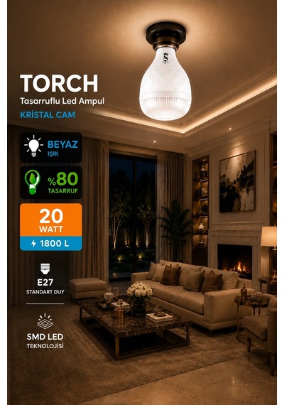 20w Kristal Tasarruflu E27 Beyaz Işık Torch Led Ampul 2 Adet 2 Adet