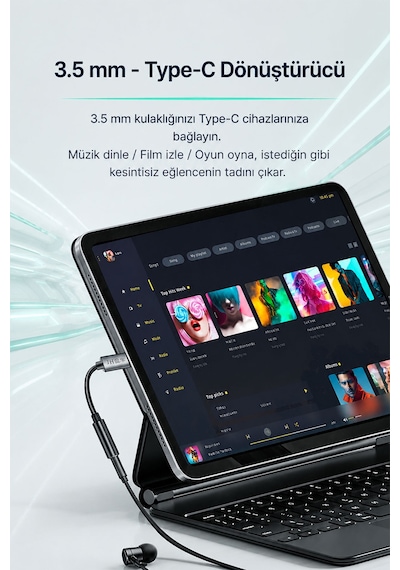 Type-c - 3.5mm Kulaklık Dönüştürücü, Dijital Dac Çipli Hi-res Ses Adaptörü, Telefon Tablet Bilgisayar Uyumlu, Metal Gövde, Naylon Örgülü, Parazit Önleyici A551