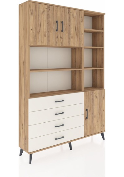 Arges Dolap 9 Raflı 4 Çekmeceli 3 Kapaklı 132x30x195 Çam-çam/... Çam