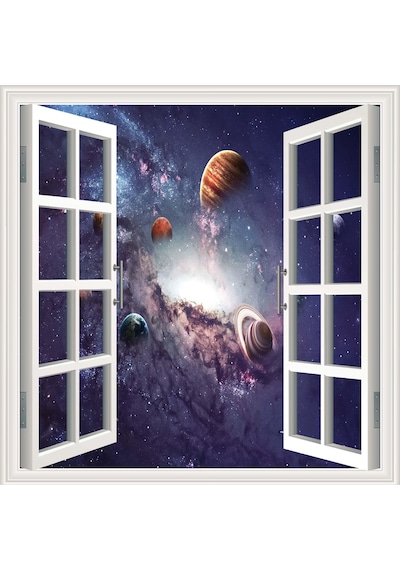 Pencere Poster Duvar Kağıdı Galaksi Kasabası Yapışkanlı Sticker