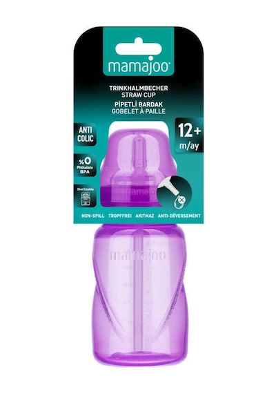 Mamajoo Antikolik Akıtmaz Pipetli Bardak 270 ml Mor, 12 Ay+