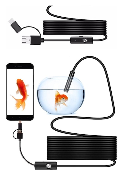 10metre 3-ın-1 Endoskop Kamera, Usb Ve Android, Type-c Bağlantılı, 6 Led Işıklı, Sert Kablo,su Geçirmez,yılan Kamera, Borescope