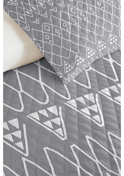 Gri Geometrik Modern Genç Odası Tek Kişilik Pike Takımı-beyaz Etnik 160x220 Cm Kapitone Yatak Örtüsü Bej
