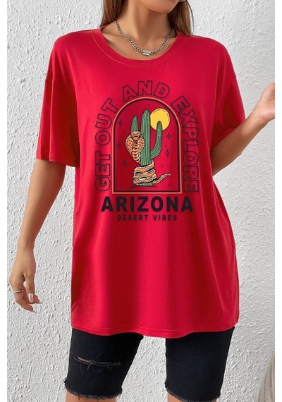 Uyguntarz Unisex Arizona Baskılı T-shirt Kırmızı