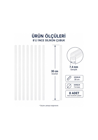 8 Li İnce Silikon Çubuk 7,4 Mm X 30 Cm Sıcak Silikon Tabancası Uyumlu Şeffaf Mum Silikon Hobi Ve Tamir İçin
