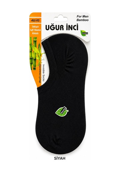 Uğur İnci Erkek Bambu Babet Çorap Dikişsiz Yumuşak 3'lü Paket Siyah