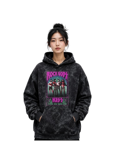 Sevbano Rock Gods Kiss Rock Metal Müzik Grubu Baskılı Unisex Oversize Yık Siyah