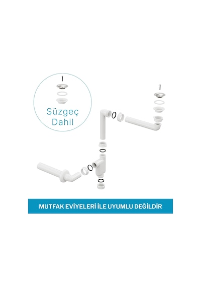 Comfort Yer Kazandıran Lavabo Sifonu Ve Süzgeç - 2 Parça, Kolay Temizlenir, Ayarlanabilir Koku