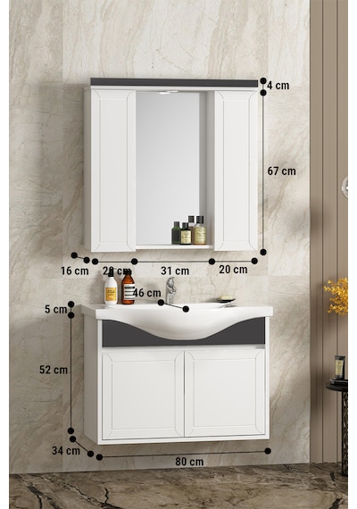Lilyum 80 Cm Beyaz-antrasit Gri Mdf Pk-109 Banyo Dolabı Takımı Beyaz - Antrasit Lilyum 80 Cm Beyaz-antrasit Gri Mdf Pk-109 Banyo Dolabı Takımı Beyaz - Antrasit