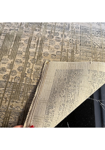 Elexus Halı Diamond 3845 Krem Yeşil Modern Salon Halısı Krem Yeşil
