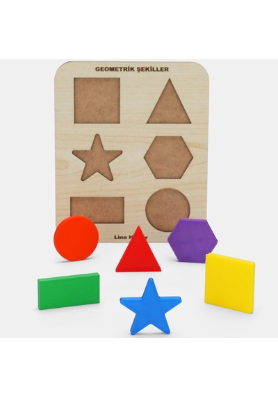 Montessori Eğitici Ahşap Geometrik Şekiller Yapboz - Okul Öncesi Çocuk Zeka Oyunu 20x17 Cm 1 Adet