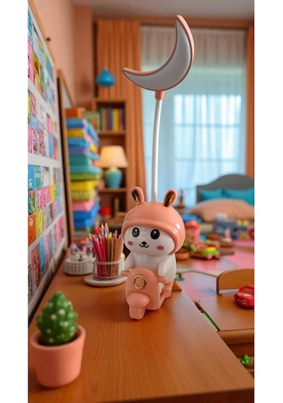 Sevimli Tavşan Masa Üzeri Gece Lambası Boyut 30cm Çok Renkli