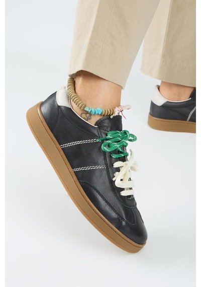 Manijero Krahe Pesci Kadın Hakiki Deri Üç Ayrı Alternatif Bağcıklı Siyah Sneakers