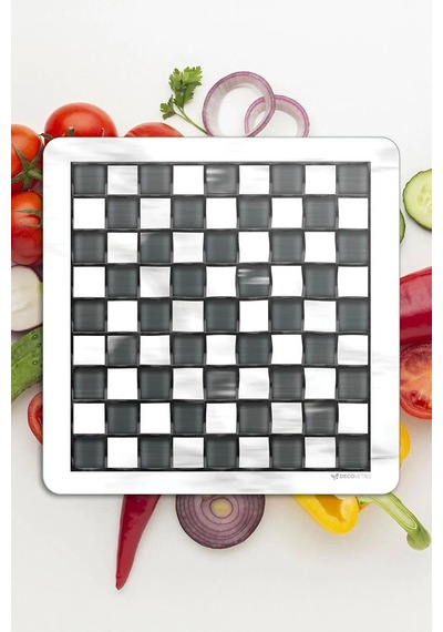 Tr Cam Kesme Tahtası Ve Sunumluk Mackenzie Black White 30x30 Cm Genel