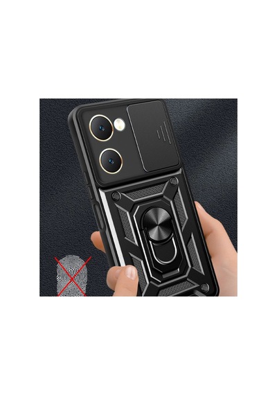 Vivo Y18 Kılıf Pars Lens Yüzüklü Silikon - Siyah Çokrenkli