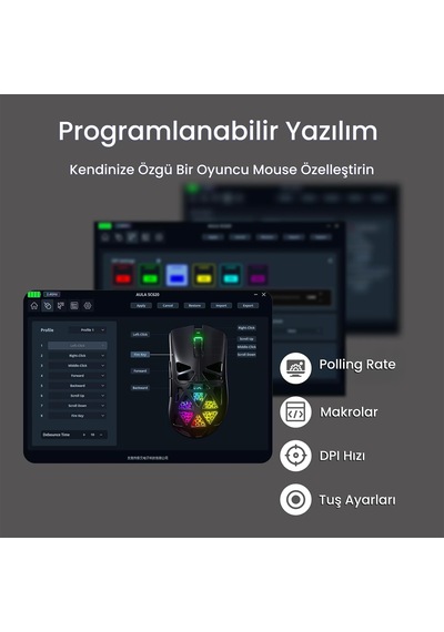 Aula Sc620 Paw3311 Sensör 12000 Dpı 1000hz Kablolu Ve Kablosuz Gaming Oyuncu Mouse Desenli Beyaz