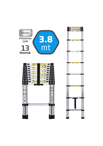 Master 504333 Paslanmaz Çelik Teleskopik Merdiven 380 Cm